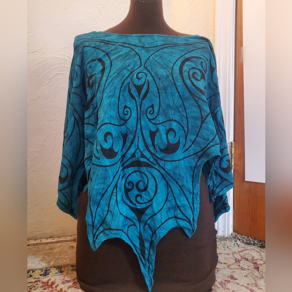 Ancient Circles Turquoise Blue Printed Fairy Butterfly Shawl